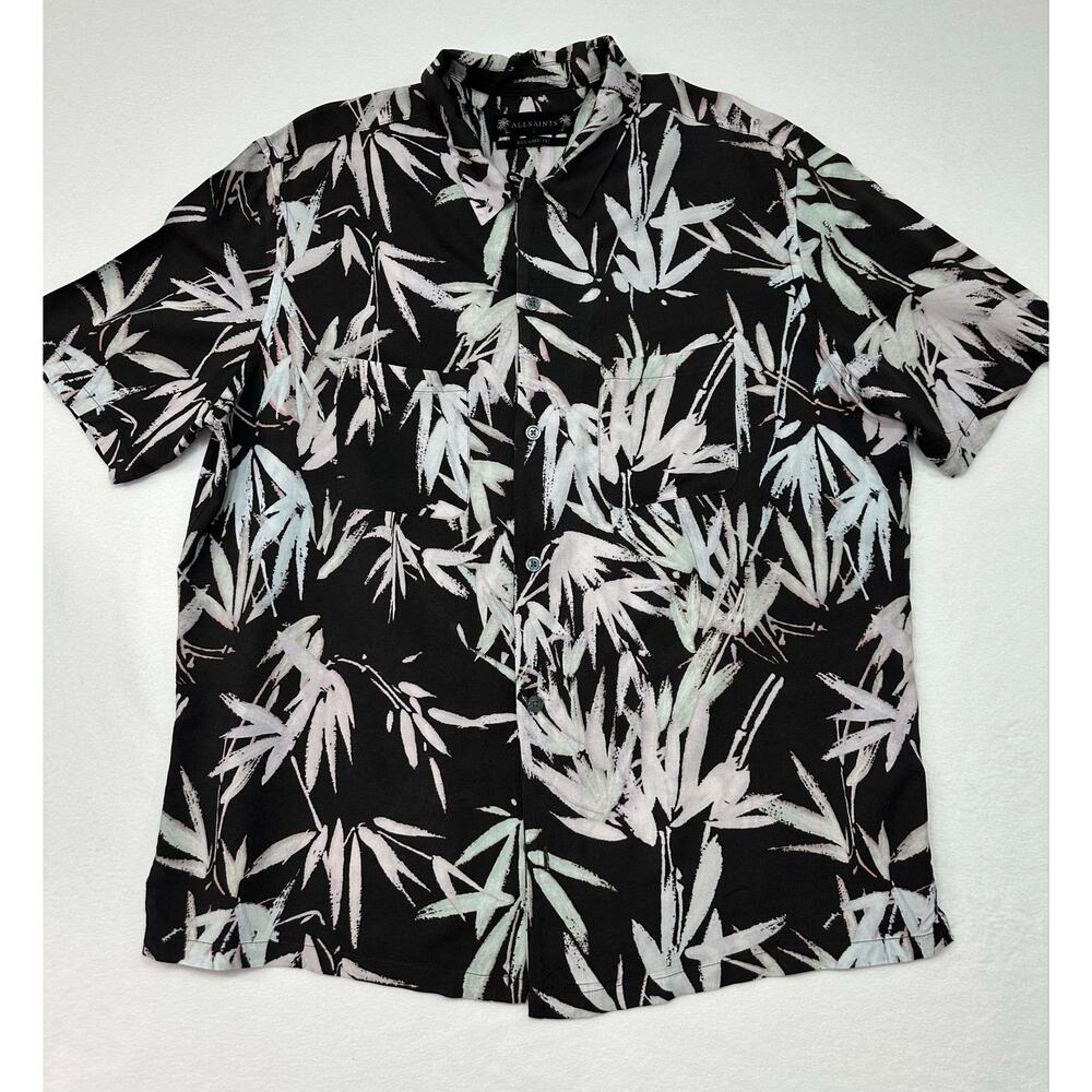 AllSaints Bambusa Bamboo Print EcoVero Relaxed Fit Short Sleeve Button Down L - Picture 4 of 10